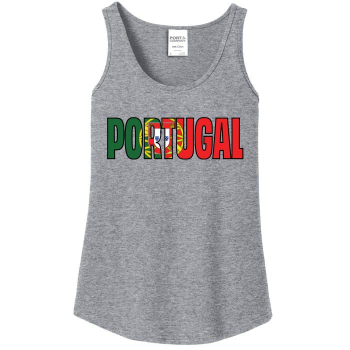 Cool Portugal Mashup Word Flag Ladies Essential Tank