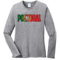 Cool Portugal Mashup Word Flag Ladies Long Sleeve Shirt