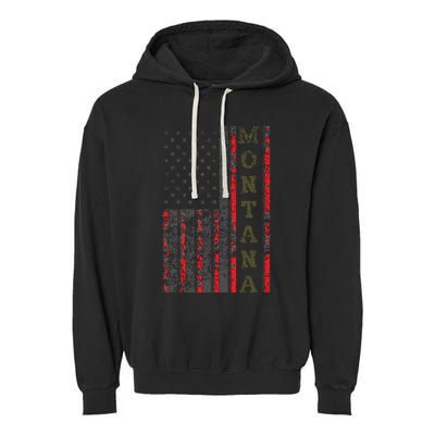 Cool Patriotic Montana Usa Us Flag Garment-Dyed Fleece Hoodie