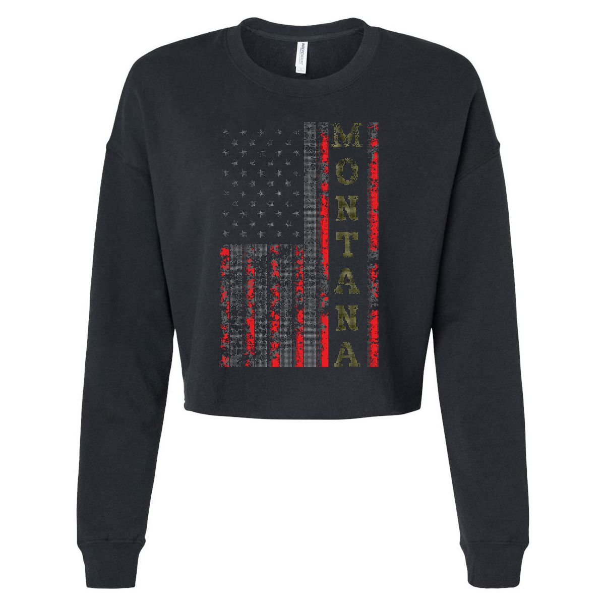Cool Patriotic Montana Usa Us Flag Cropped Pullover Crew