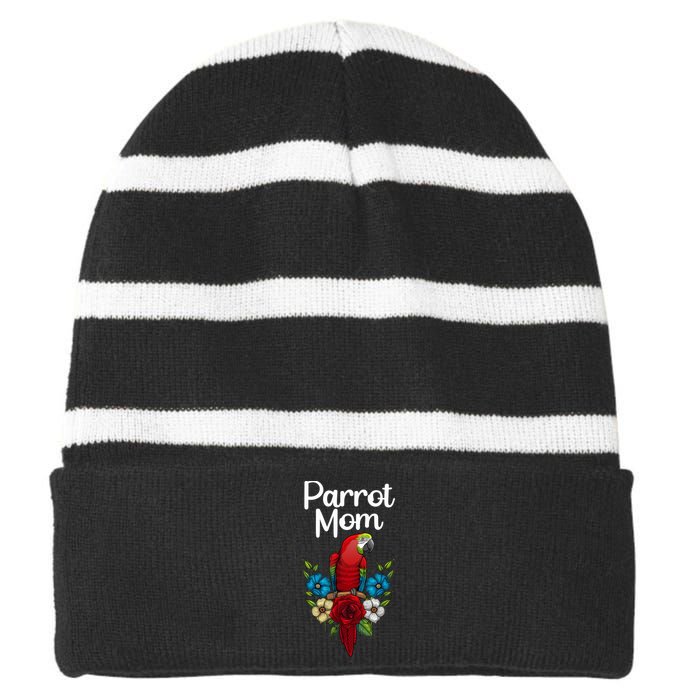 Cool Parrot Mom For Wo Girls Tropical Bird Lovers Owners Striped Beanie with Solid Band