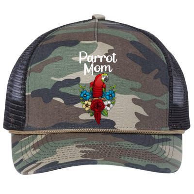 Cool Parrot Mom For Wo Girls Tropical Bird Lovers Owners Retro Rope Trucker Hat Cap