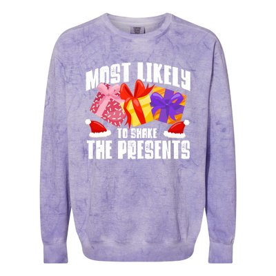 Christmas Presents Most Likely To Shake Christmas Presents Gift Colorblast Crewneck Sweatshirt