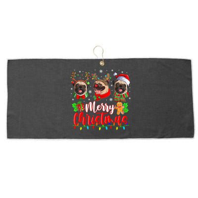 Cute Pugs Merry Christmas Light Santa Pug Christmas Family Cool Gift Large Microfiber Waffle Golf Towel