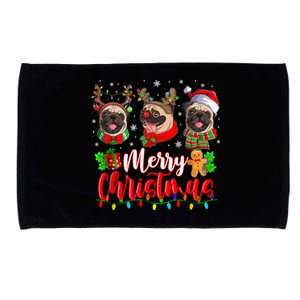 Cute Pugs Merry Christmas Light Santa Pug Christmas Family Cool Gift Microfiber Hand Towel