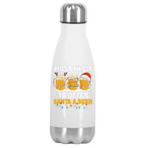 Christmas Party Most Likely To Offer Santa A Beer Funny Xmas Stainless Steel Insulated Water Bottle