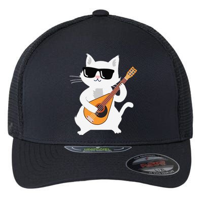 Cat Playing Mandolin Flexfit Unipanel Trucker Cap