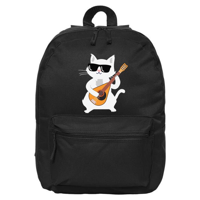 Cat Playing Mandolin 16 in Basic Backpack