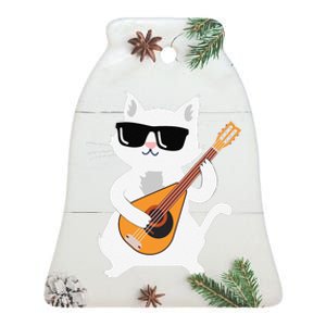 Cat Playing Mandolin Ceramic Bell Ornament