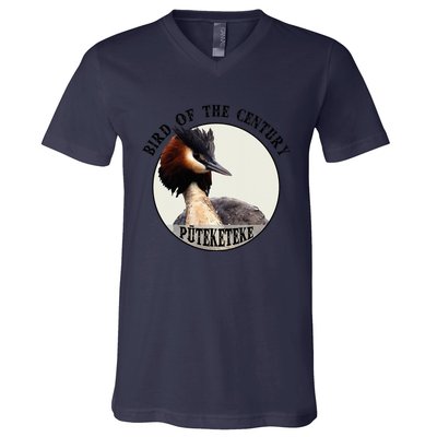 Cute Puteketeke New Zealand's Bird of the Century Flower  V-Neck T-Shirt