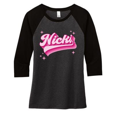 Cool Personalized Name Nicki Distressed Women's Tri-Blend 3/4-Sleeve Raglan Shirt