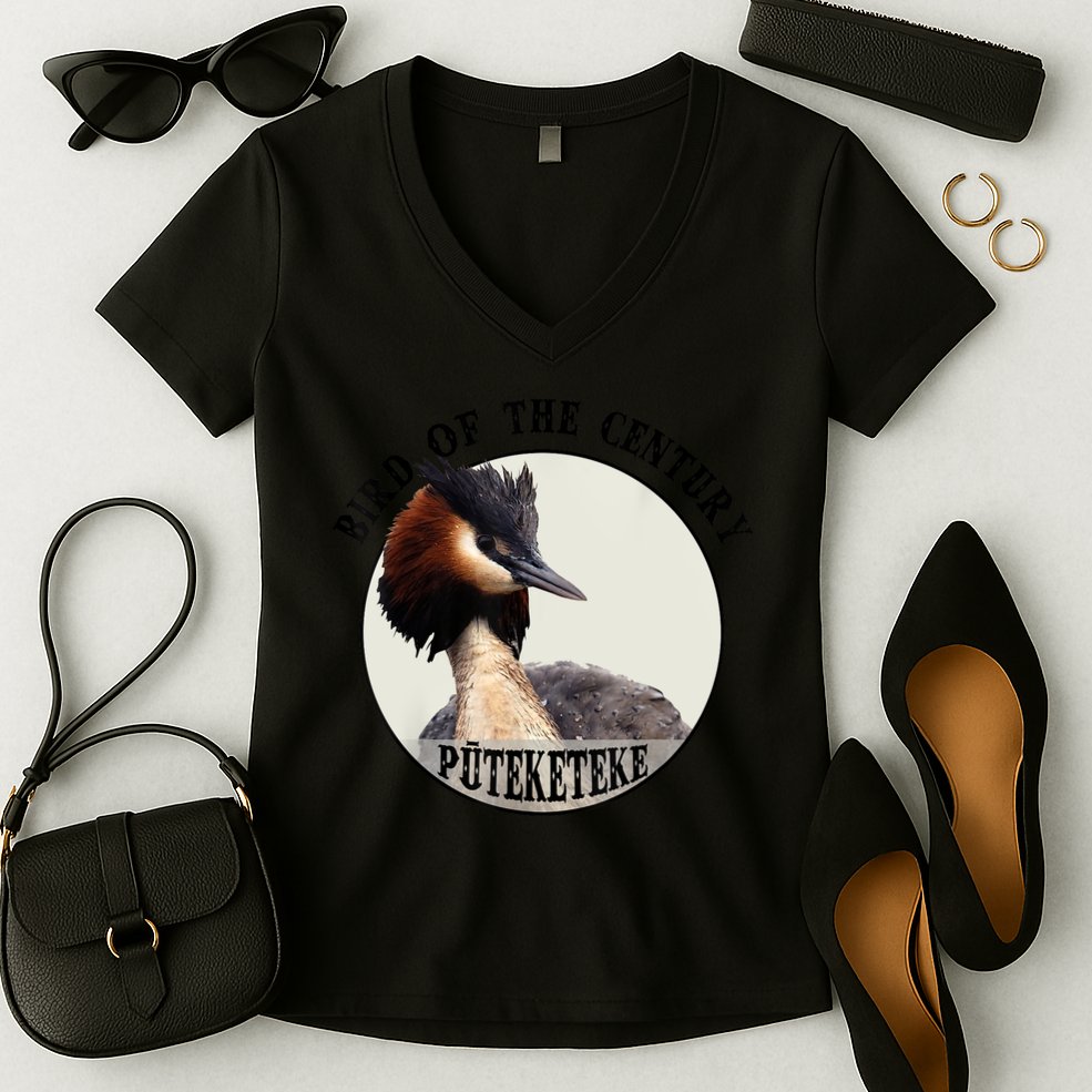 Cute Puteketeke New ZealandS Bird Of The Century Flower Women's V-Neck T-Shirt