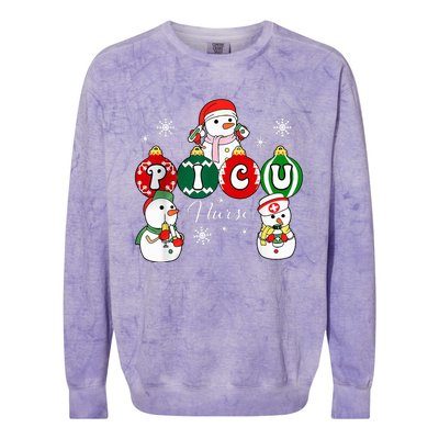 Christmas PICU Nurse Snowman Pediatric ICU Crew Xmas  Colorblast Crewneck Sweatshirt