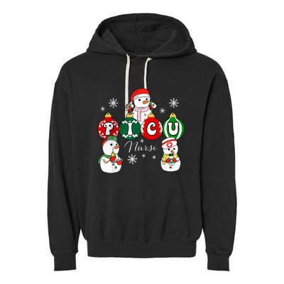 Christmas PICU Nurse Snowman Pediatric ICU Crew Xmas  Garment-Dyed Fleece Hoodie