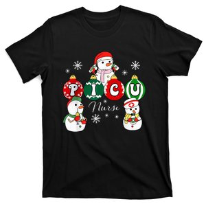 Christmas PICU Nurse Snowman Pediatric ICU Crew Xmas  T-Shirt