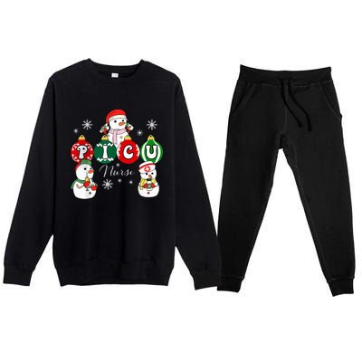 Christmas PICU Nurse Snowman Pediatric ICU Crew Xmas  Premium Crewneck Sweatsuit Set