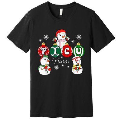 Christmas PICU Nurse Snowman Pediatric ICU Crew Xmas  Premium T-Shirt