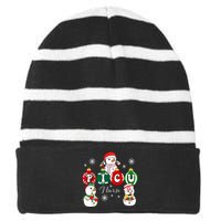 Christmas PICU Nurse Snowman Pediatric ICU Crew Xmas  Striped Beanie with Solid Band