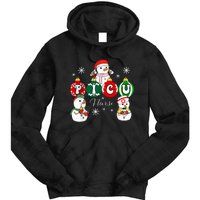 Christmas PICU Nurse Snowman Pediatric ICU Crew Xmas  Tie Dye Hoodie