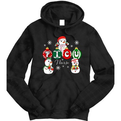 Christmas PICU Nurse Snowman Pediatric ICU Crew Xmas  Tie Dye Hoodie