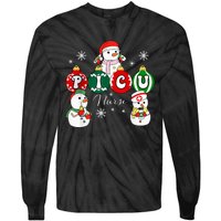 Christmas PICU Nurse Snowman Pediatric ICU Crew Xmas  Tie-Dye Long Sleeve Shirt