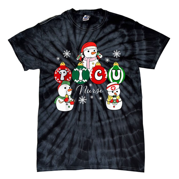 Christmas PICU Nurse Snowman Pediatric ICU Crew Xmas  Tie-Dye T-Shirt