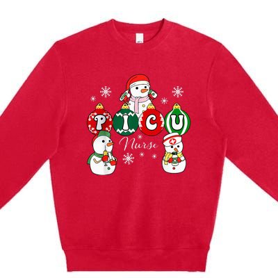 Christmas PICU Nurse Snowman Pediatric ICU Crew Xmas  Premium Crewneck Sweatshirt