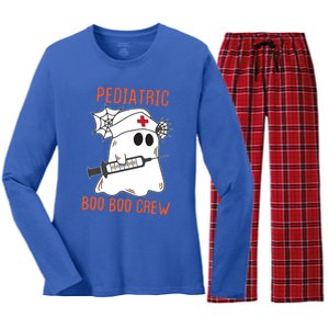 Cute Pediatric Nurse Halloween Ghost Rn Boo Boo Crew Cute Gift Women's Long Sleeve Flannel Pajama Set 