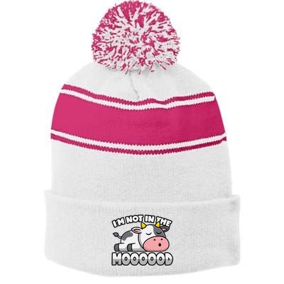 Cow Pun Not In The Mood Calf & Cattle Stripe Pom Pom Beanie
