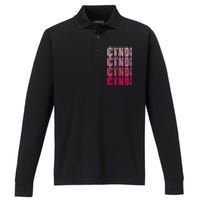 Cyndi Personalized Name I Love Cyndi Vintage Performance Long Sleeve Polo