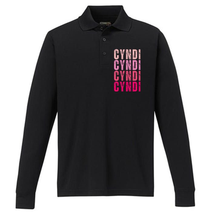 Cyndi Personalized Name I Love Cyndi Vintage Performance Long Sleeve Polo