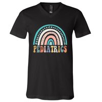 Christmas Pediatrics Nurse Pediatrician Peds Crew Flowers V-Neck T-Shirt