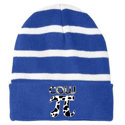 Cow Pi National Pi Day Farmer Pun Math Numbers 3 14 March 14 Gift Striped Beanie with Solid Band