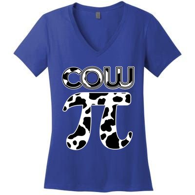 Cow Pi National Pi Day Farmer Pun Math Numbers 3 14 March 14 Gift Women's V-Neck T-Shirt