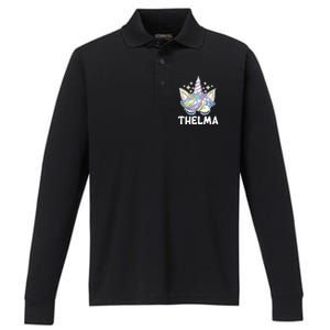 Cute Personalized Name Unicorn Crown Thelma Performance Long Sleeve Polo