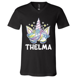 Cute Personalized Name Unicorn Crown Thelma V-Neck T-Shirt