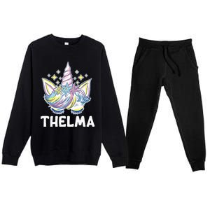 Cute Personalized Name Unicorn Crown Thelma Premium Crewneck Sweatsuit Set