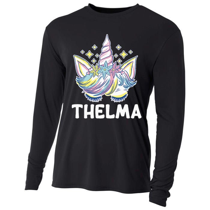 Cute Personalized Name Unicorn Crown Thelma Cooling Performance Long Sleeve Crew