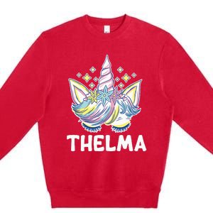 Cute Personalized Name Unicorn Crown Thelma Premium Crewneck Sweatshirt