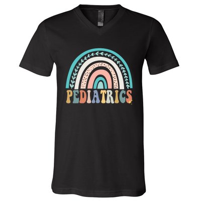 Christmas Pediatrics Nurse Pediatrician Peds Crew Flowers V-Neck T-Shirt