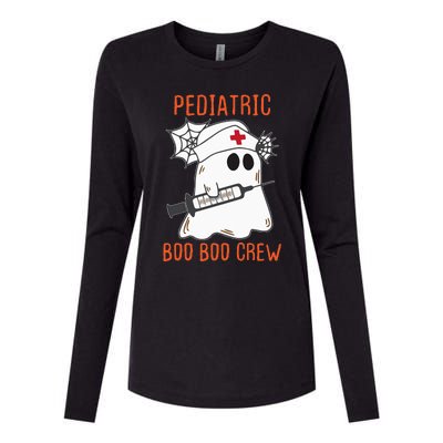 Cute Pediatric Nurse Halloween Ghost RN Boo Boo Crew Womens Cotton Relaxed Long Sleeve T-Shirt