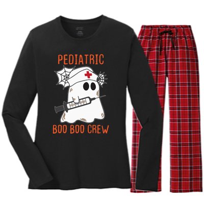 Cute Pediatric Nurse Halloween Ghost RN Boo Boo Crew Women's Long Sleeve Flannel Pajama Set 