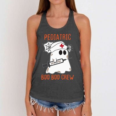 Cute Pediatric Nurse Halloween Ghost RN Boo Boo Crew Women's Knotted Racerback Tank