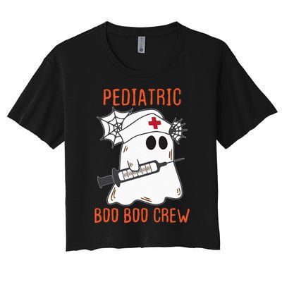 Cute Pediatric Nurse Halloween Ghost RN Boo Boo Crew Women's Crop Top Tee