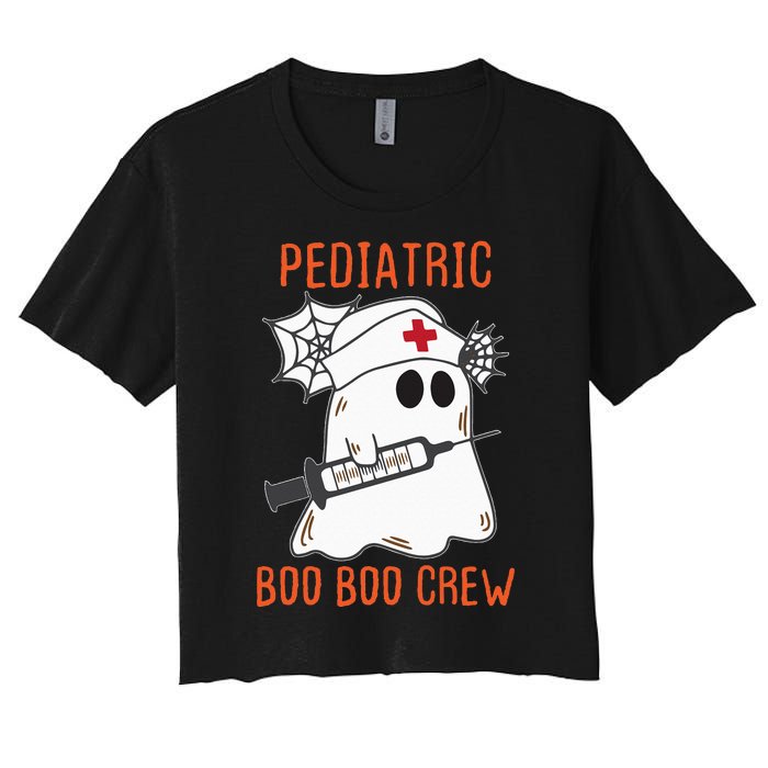 Cute Pediatric Nurse Halloween Ghost RN Boo Boo Crew Women's Crop Top Tee