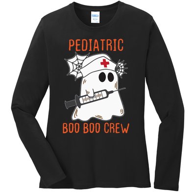 Cute Pediatric Nurse Halloween Ghost RN Boo Boo Crew Ladies Long Sleeve Shirt