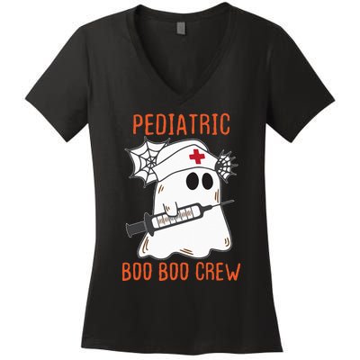 Cute Pediatric Nurse Halloween Ghost RN Boo Boo Crew Women's V-Neck T-Shirt