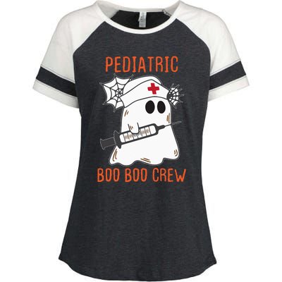 Cute Pediatric Nurse Halloween Ghost RN Boo Boo Crew Enza Ladies Jersey Colorblock Tee