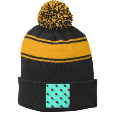 Colorful pattern of raspberries Stripe Pom Pom Beanie