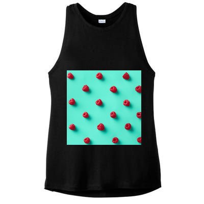 Colorful pattern of raspberries Ladies PosiCharge Tri-Blend Wicking Tank